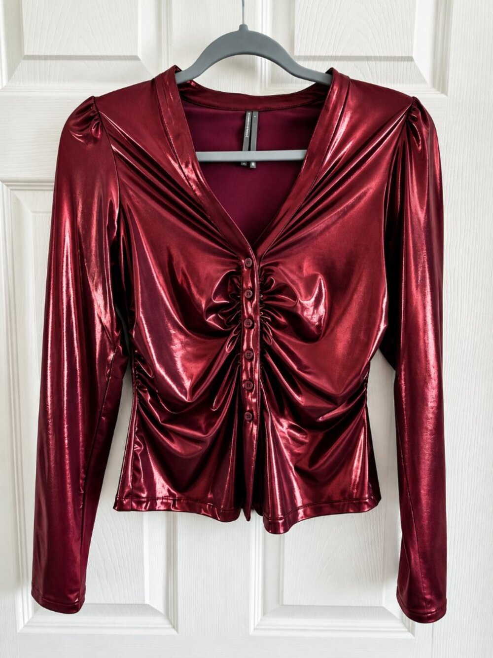 Anthropologie Shine button down, Burgundy, Small